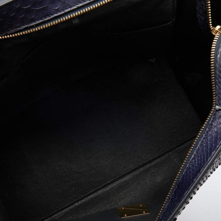 Pre Owned Celine Blue/Black Python and Suede Medium Trapeze Bag