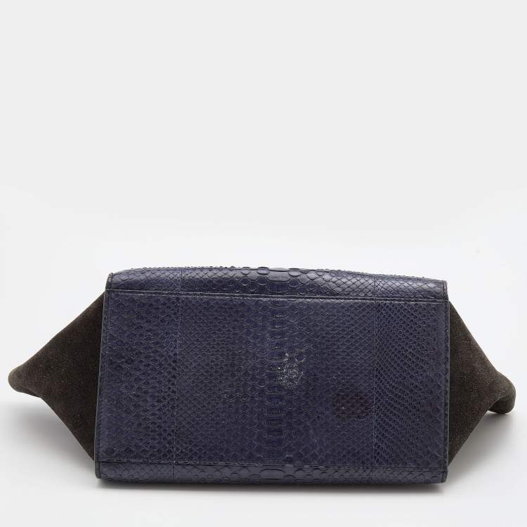 Pre Owned Celine Blue/Black Python and Suede Medium Trapeze Bag