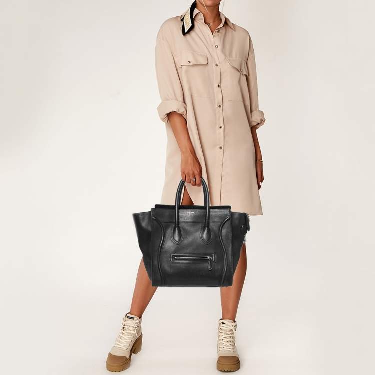 Pre Owned Celine Black Leather Small Luggage Tote