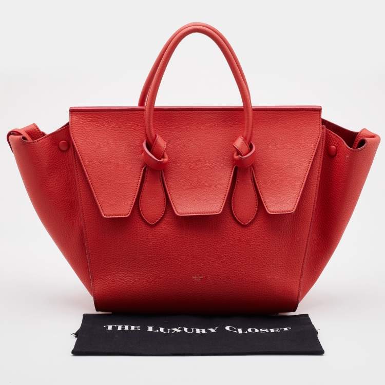 Pre Owned Celine Orange Leather Small Tie Tote