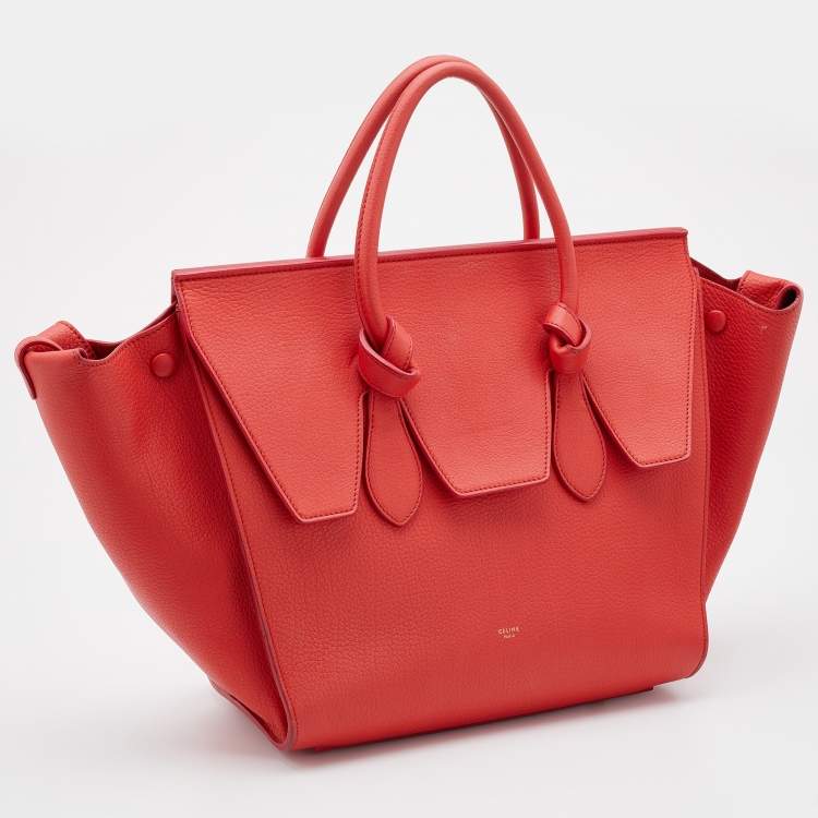Pre Owned Celine Orange Leather Small Tie Tote
