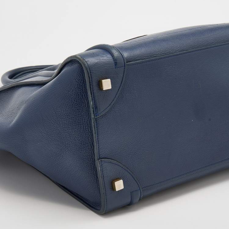 Pre Owned Celine Navy Blue Leather Mini Luggage Tote