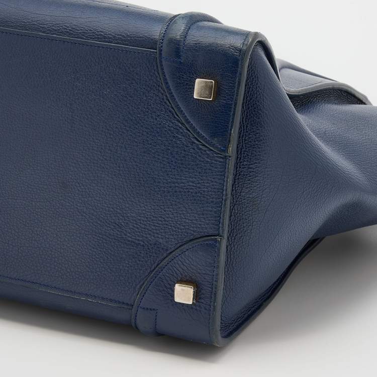 Pre Owned Celine Navy Blue Leather Mini Luggage Tote