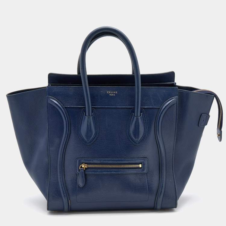 Pre Owned Celine Navy Blue Leather Mini Luggage Tote