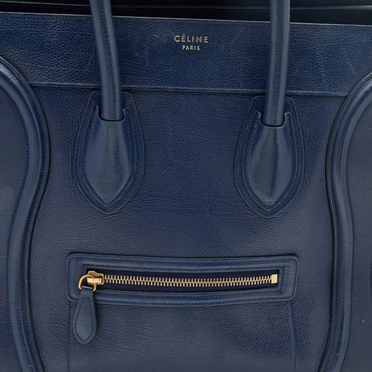 Pre Owned Celine Navy Blue Leather Mini Luggage Tote