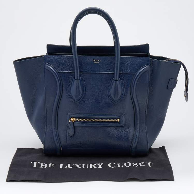 Pre Owned Celine Navy Blue Leather Mini Luggage Tote