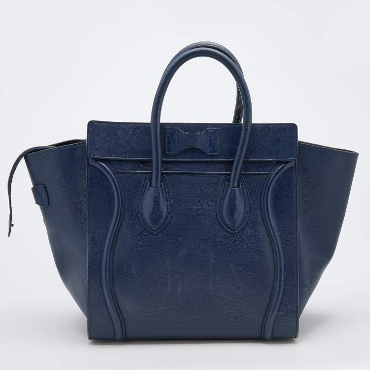 Pre Owned Celine Navy Blue Leather Mini Luggage Tote