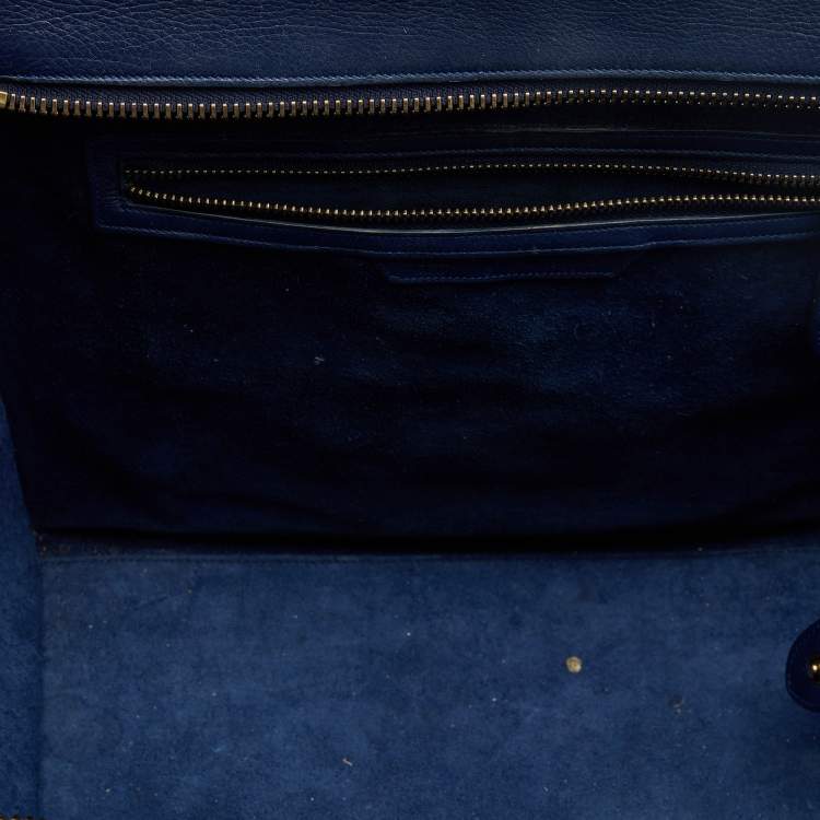 Pre Owned Celine Navy Blue Leather Mini Luggage Tote