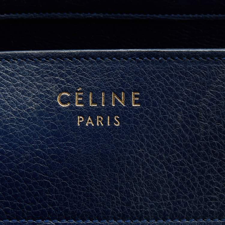 Pre Owned Celine Navy Blue Leather Mini Luggage Tote