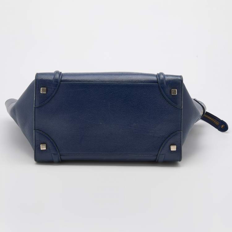 Pre Owned Celine Navy Blue Leather Mini Luggage Tote