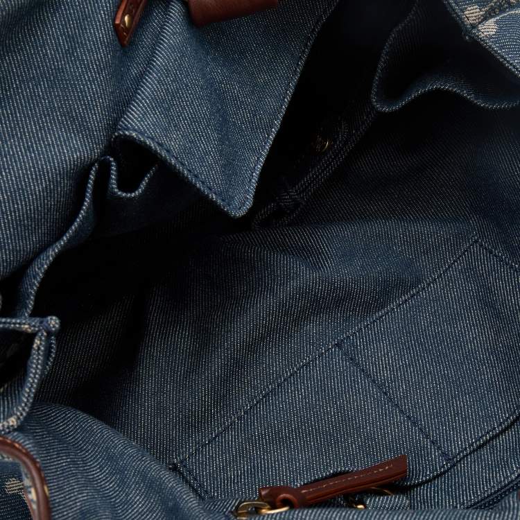 Pre Owned Celine Blue Macadam Denim and Leather Hobo