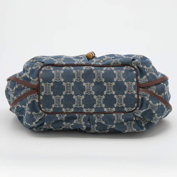 Pre Owned Celine Blue Macadam Denim and Leather Hobo