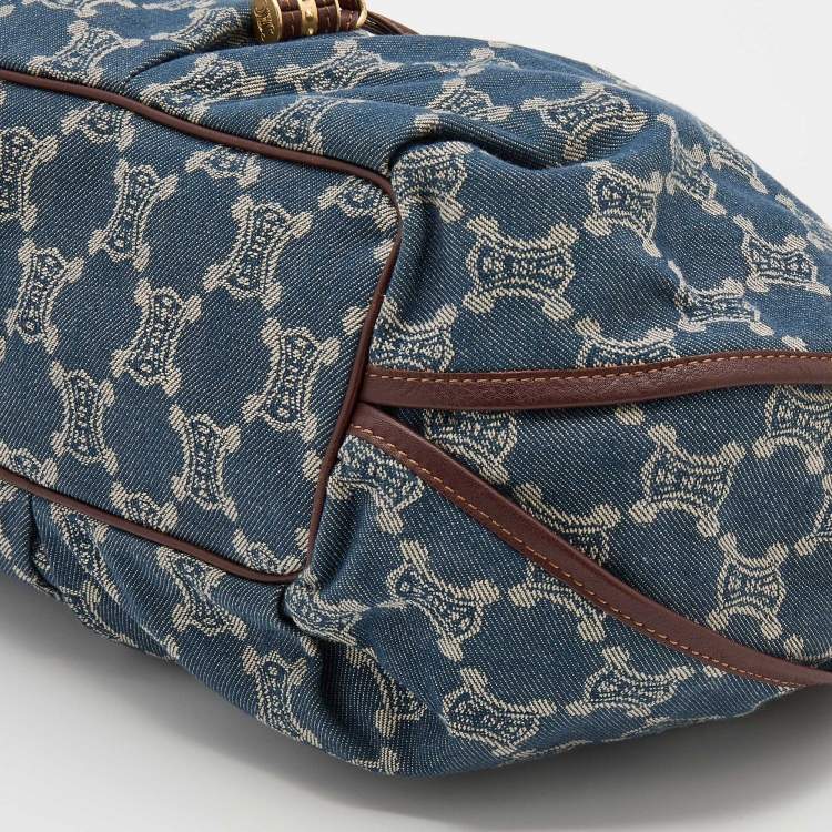 Pre Owned Celine Blue Macadam Denim and Leather Hobo