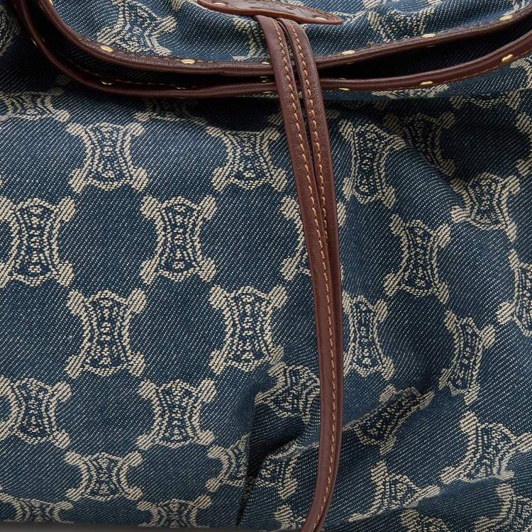 Pre Owned Celine Blue Macadam Denim and Leather Hobo