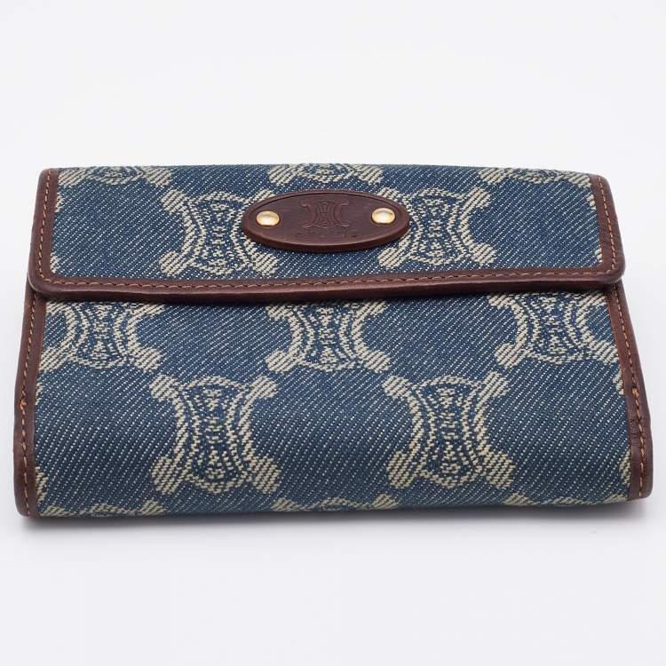 Pre Owned Celine Blue Macadam Denim and Leather French Wallet