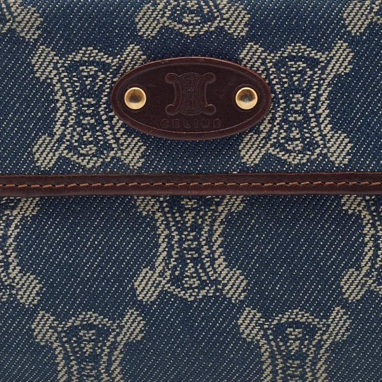 Pre Owned Celine Blue Macadam Denim and Leather French Wallet