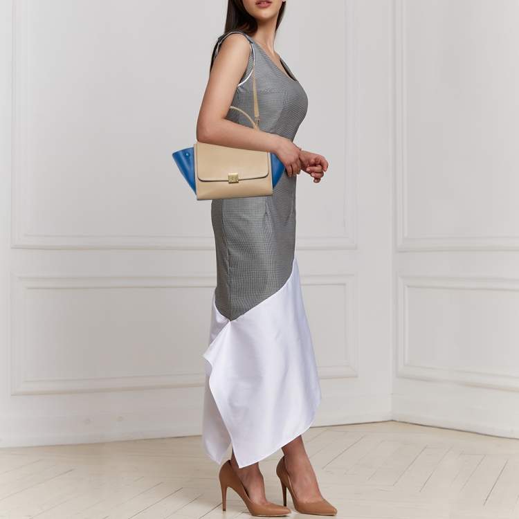 Pre Owned Celine Beige/Blue Leather Small Trapeze Top Handle Bag