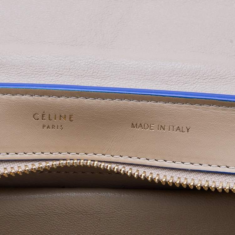 Pre Owned Celine Beige/Blue Leather Small Trapeze Top Handle Bag