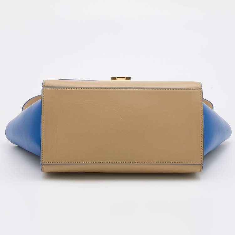 Pre Owned Celine Beige/Blue Leather Small Trapeze Top Handle Bag