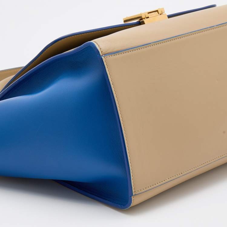 Pre Owned Celine Beige/Blue Leather Small Trapeze Top Handle Bag