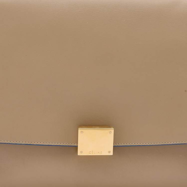 Pre Owned Celine Beige/Blue Leather Small Trapeze Top Handle Bag