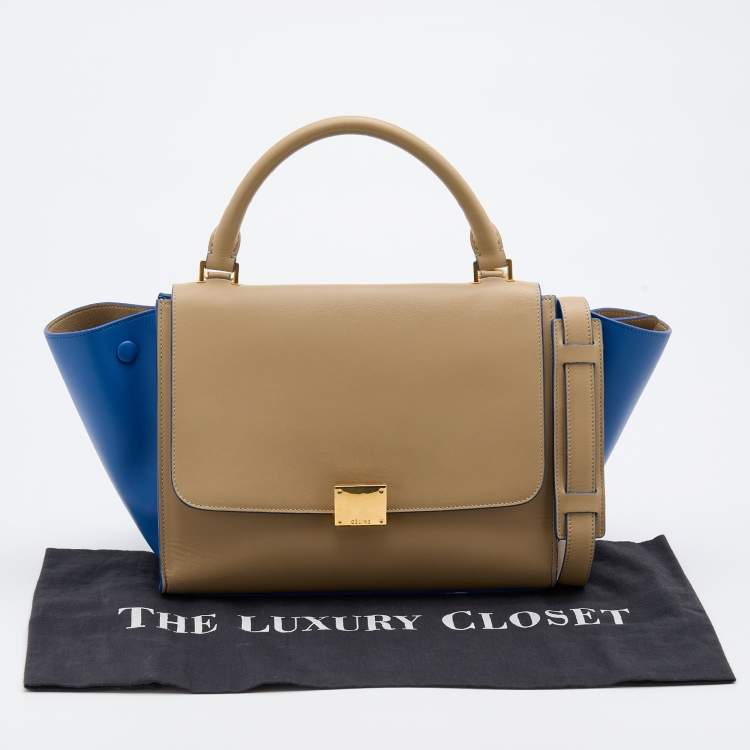 Pre Owned Celine Beige/Blue Leather Small Trapeze Top Handle Bag