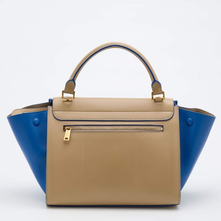 Pre Owned Celine Beige/Blue Leather Small Trapeze Top Handle Bag