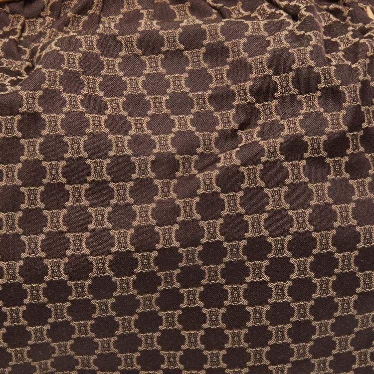 Pre Owned Celine Dark Brown/Beige Macadam Canvas and Leather Frame Clutch