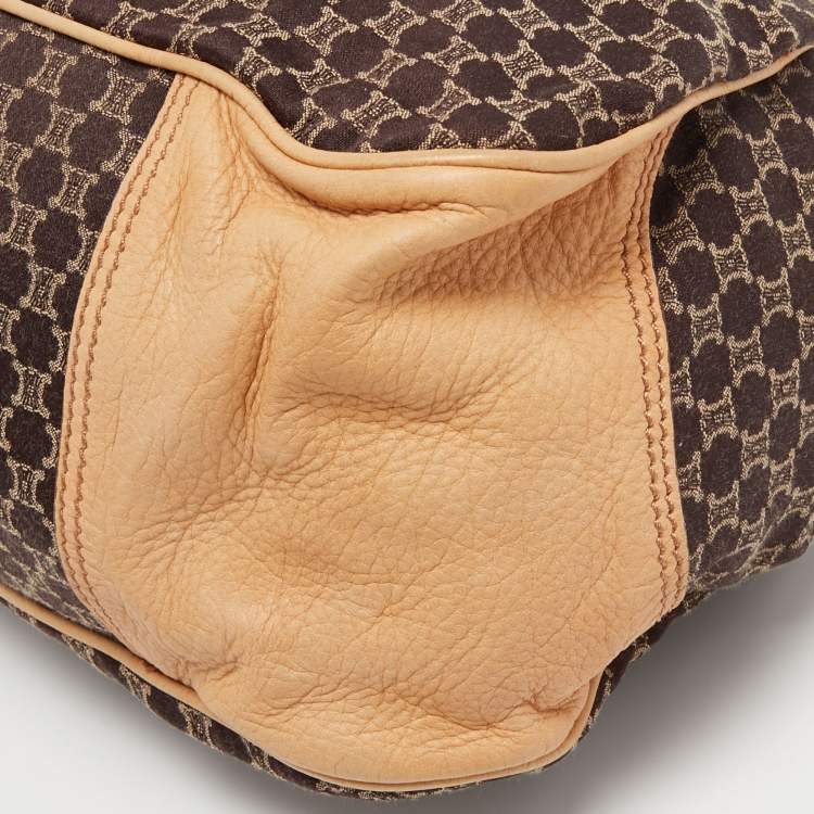 Pre Owned Celine Dark Brown/Beige Macadam Canvas and Leather Frame Clutch