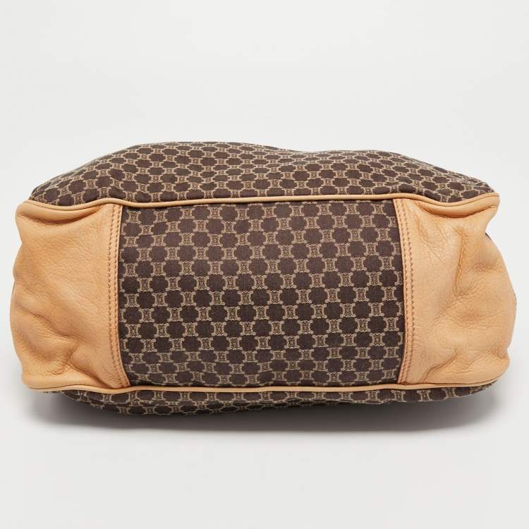 Pre Owned Celine Dark Brown/Beige Macadam Canvas and Leather Frame Clutch