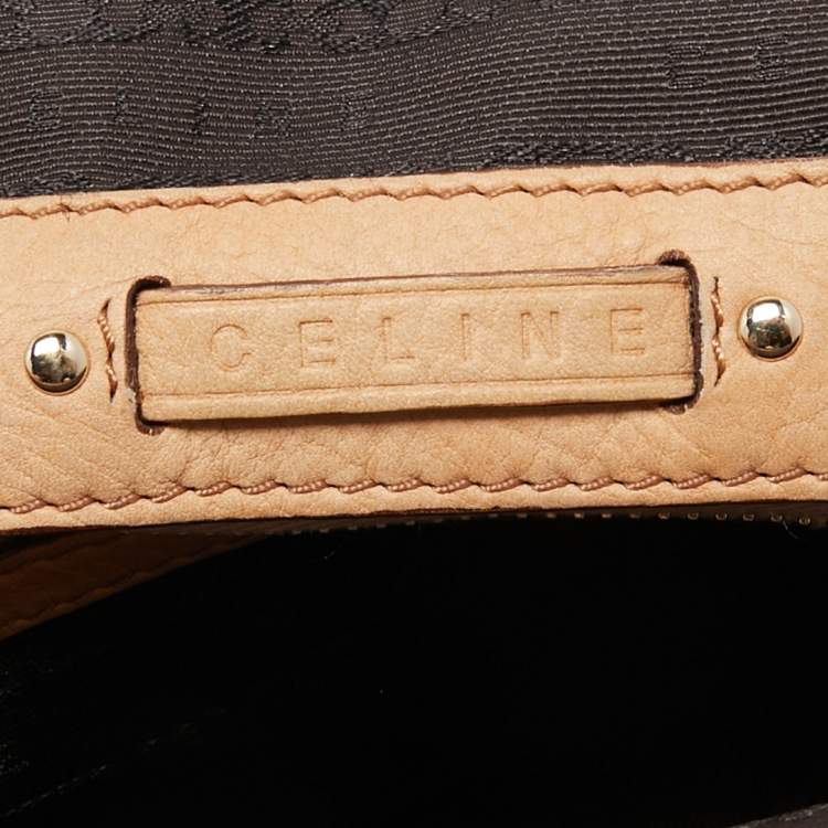 Pre Owned Celine Dark Brown/Beige Macadam Canvas and Leather Frame Clutch