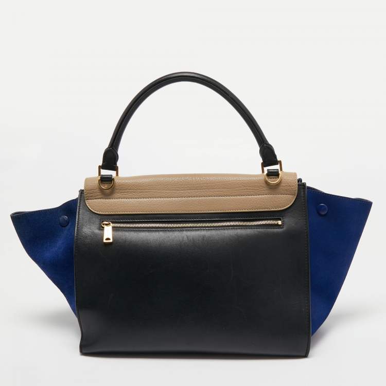 Pre Owned Celine Tricolor Leather and Suede Medium Trapeze Bag,