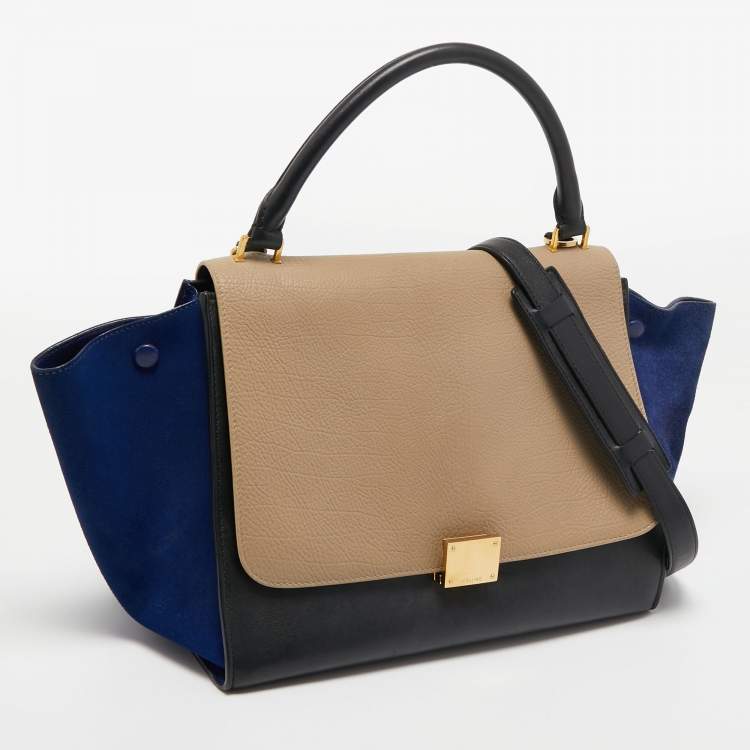 Pre Owned Celine Tricolor Leather and Suede Medium Trapeze Bag,