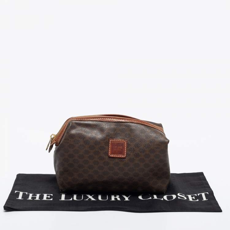 Pre Owned Celine Brown Macadam Coated Canvas and Leather Pouch