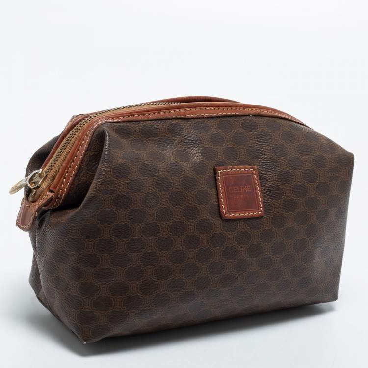 Pre Owned Celine Brown Macadam Coated Canvas and Leather Pouch