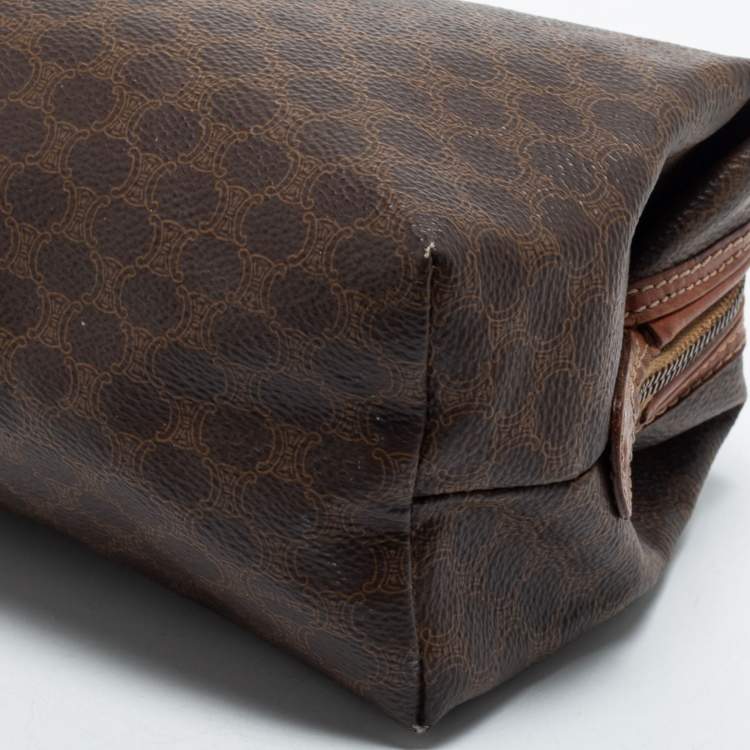 Pre Owned Celine Brown Macadam Coated Canvas and Leather Pouch