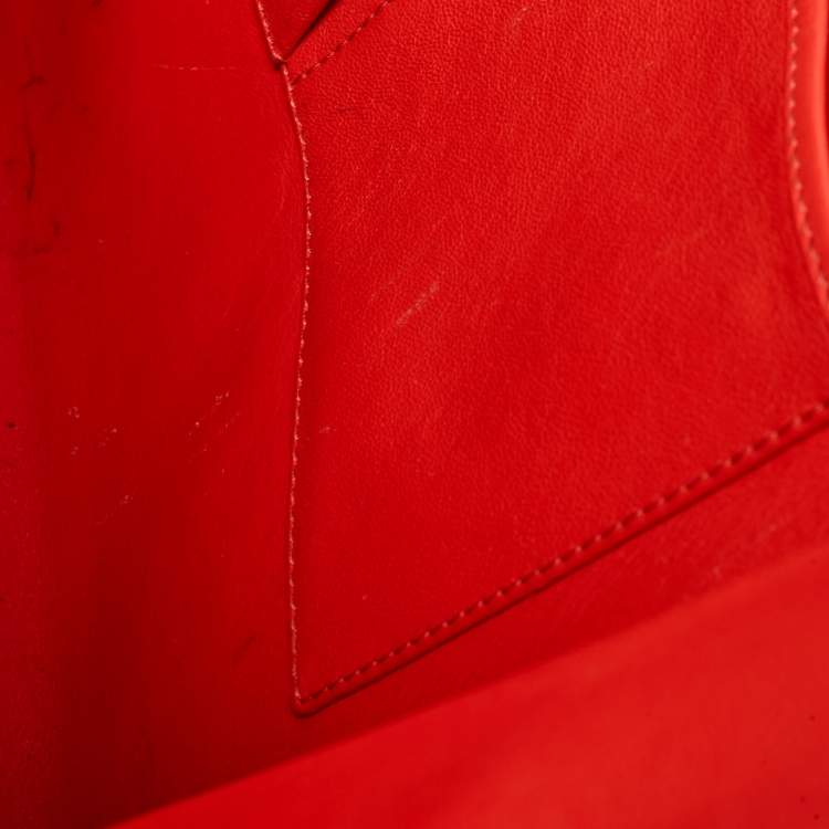 Pre Owned Celine Neon Orange Leather Mini Luggage Tote