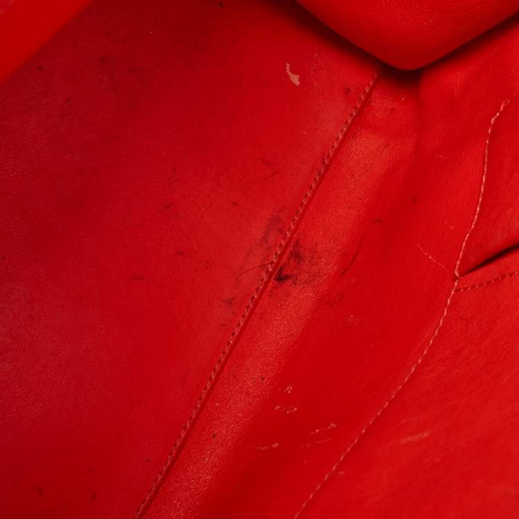 Pre Owned Celine Neon Orange Leather Mini Luggage Tote