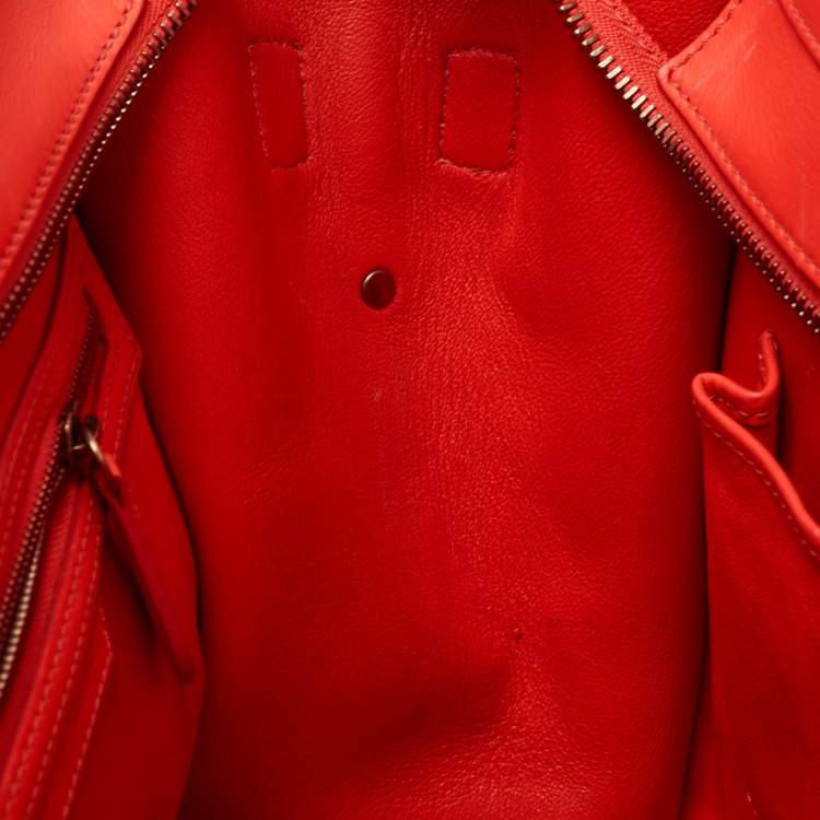 Pre Owned Celine Neon Orange Leather Mini Luggage Tote