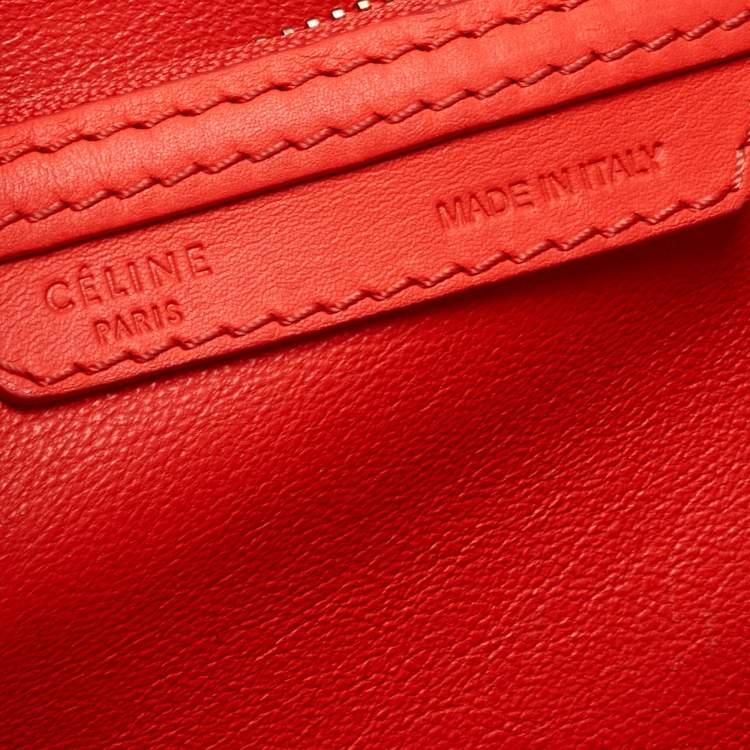 Pre Owned Celine Neon Orange Leather Mini Luggage Tote