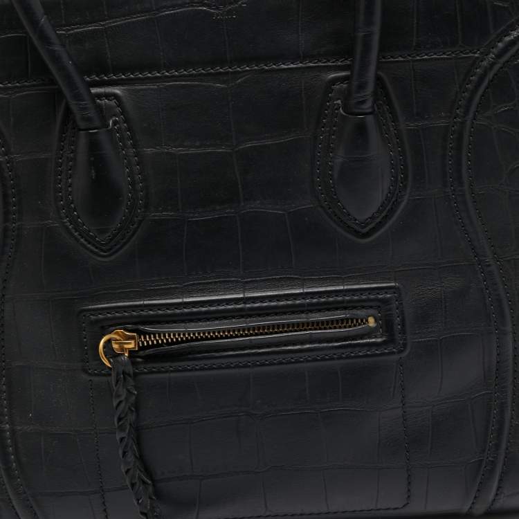 Pre Owned Celine Black Croc Embossed Leather Medium Phantom Luggage Tote