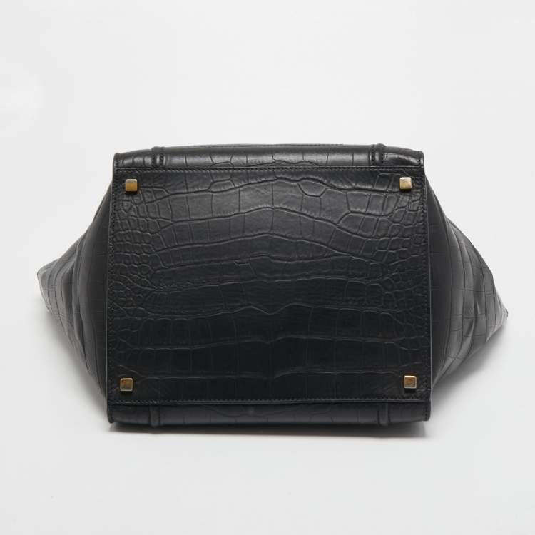Pre Owned Celine Black Croc Embossed Leather Medium Phantom Luggage Tote