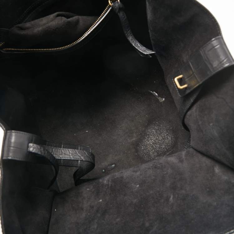 Pre Owned Celine Black Croc Embossed Leather Medium Phantom Luggage Tote