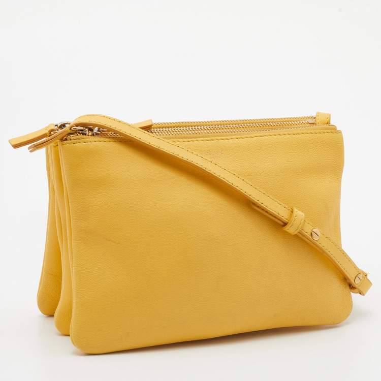 Pre Owned Celine Yellow Leather Trio Crossbody Bag