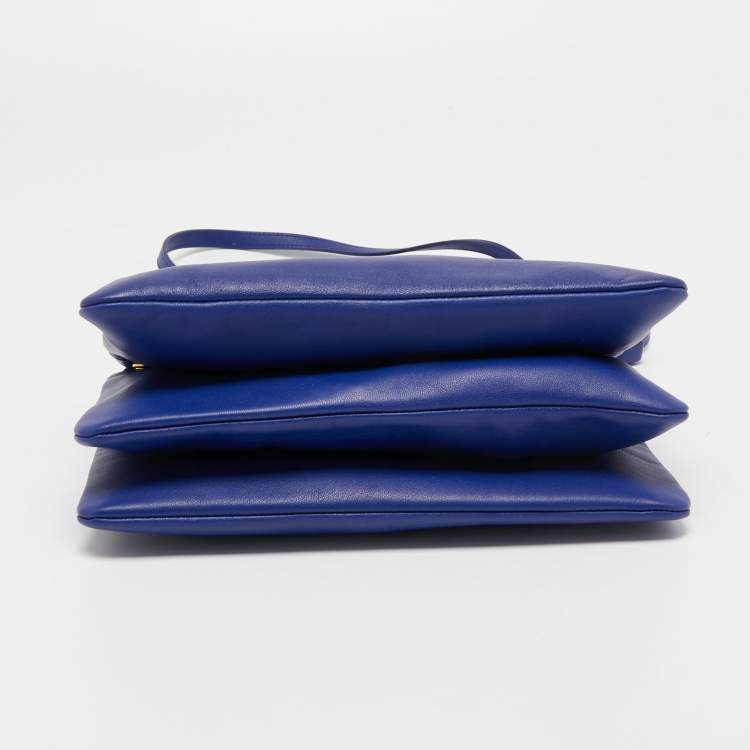 Pre Owned Celine Blue Leather Trio Crossbody Bag