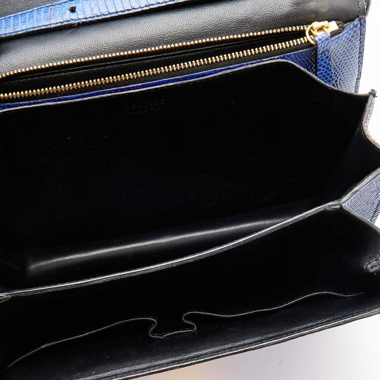 Pre Owned Celine Blue Lizard Medium Classic Box Shoulder Bag