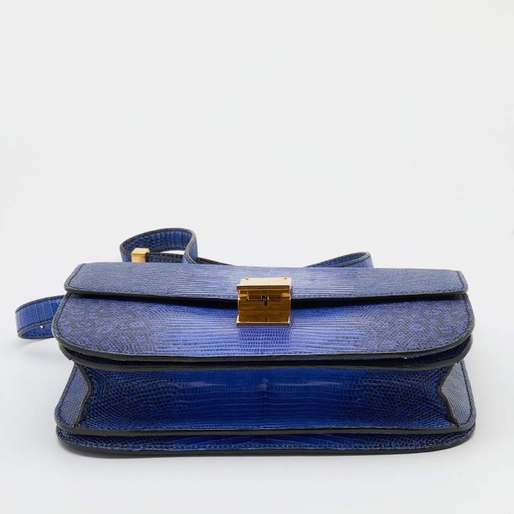 Pre Owned Celine Blue Lizard Medium Classic Box Shoulder Bag