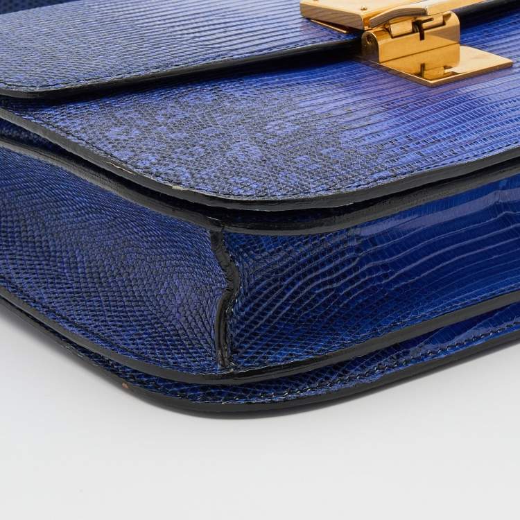 Pre Owned Celine Blue Lizard Medium Classic Box Shoulder Bag