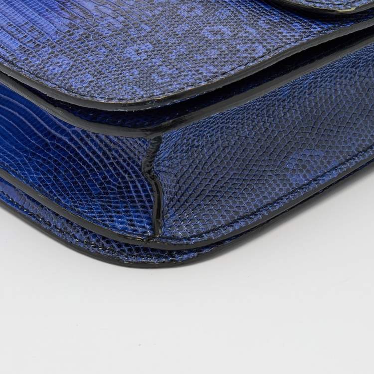 Pre Owned Celine Blue Lizard Medium Classic Box Shoulder Bag