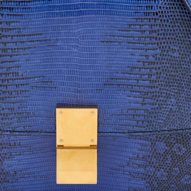 Pre Owned Celine Blue Lizard Medium Classic Box Shoulder Bag